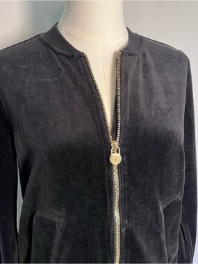 MICHAEL Kors Black Velvet Track Jacket with Gold-Tone Zip and Matching Pants.